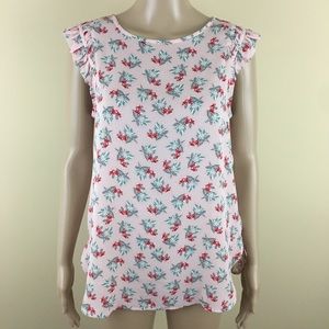 🌸 Loft Petite Medium Pink Top Delicate Red Flower